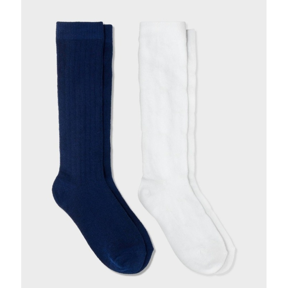Girls' 2pk Knee Socks - Cat & Jack Blue white Size S